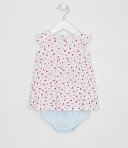 Vestido Infantil com Calcinha Estampa de Corações - Tam 0 a 18 meses