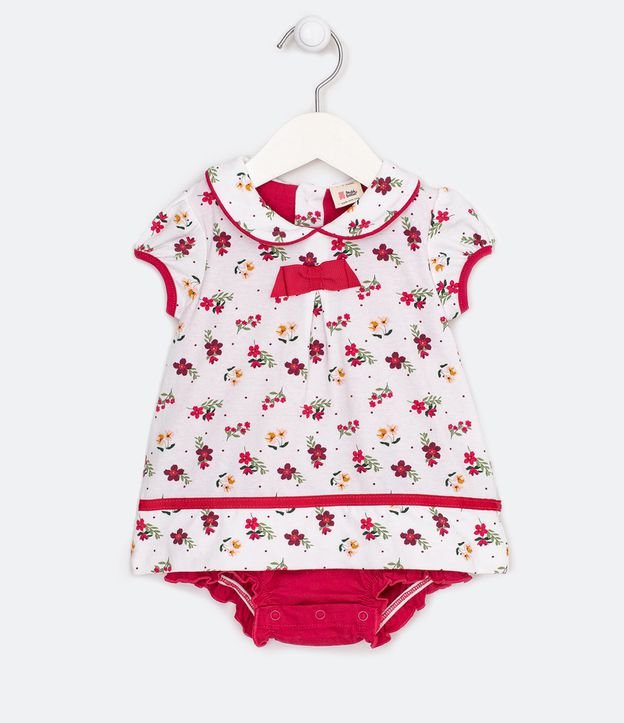 Vestido Body Infantil Cuello Muñeca Estampado Floral - Talle 0 a 18 meses Blanco 1