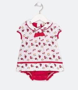 Vestido Body Infantil Gola Boneca Estampa Floral - Tam 0 a 18 meses