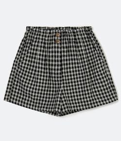 Short Clochard Estampa Xadrez com Botões Metalizados