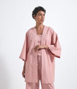 Kimono Manga Curta em Linho Sem Estampa