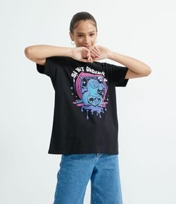 Camiseta Manga Curta com Estampa Stitch