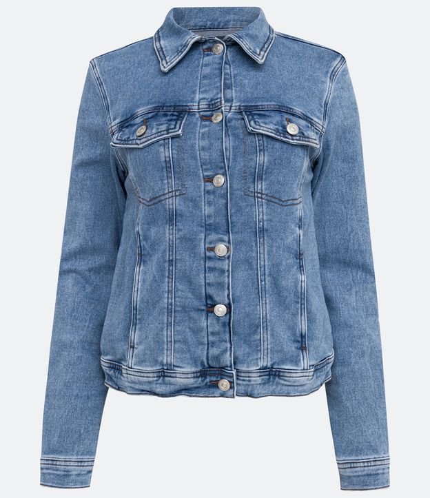 Jaqueta em Jeans com Recortes Frontais Azul 6