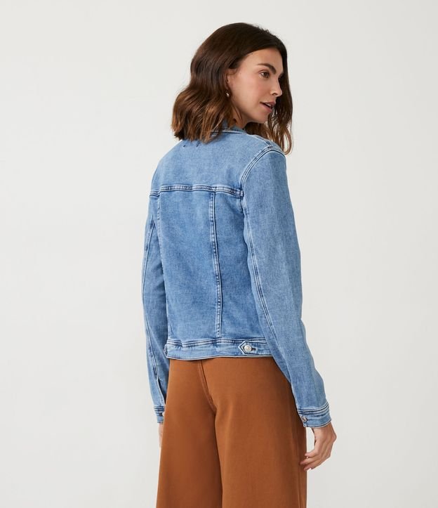 Jaqueta em Jeans com Recortes Frontais Azul 3
