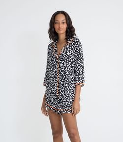 Pijama Americano com Blusa Manga Curta e Short em Viscose Estampa Animal Print