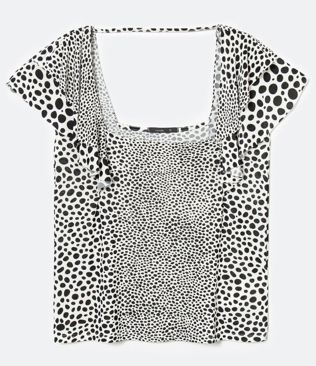 Blusa Manga Corta Estampa de Lunares con Volados Blanco 4