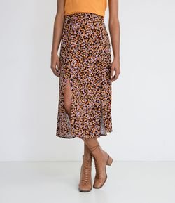 Saia Midi em Viscose Estampa Floral com Fendas Frontais