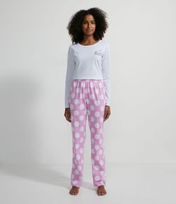 Pijama Longo em Algodão com Estampa Dog Yoga e Poá