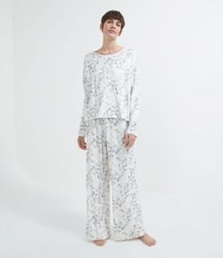 Pijama Blusa Manga Longa e Calça em Moletom Marmorizado