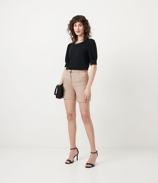 Blusa Manga Corta Ancha con Strass en el Escote Negro 2
