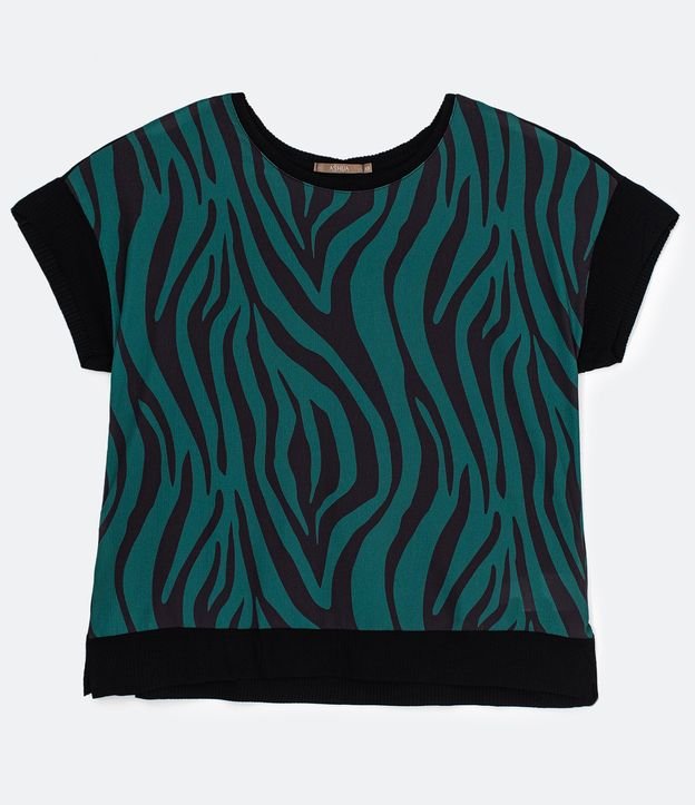 Blusa com Mix de Tecidos Estampa Zebra Curve & Plus Size | Ashua Curve e Plus Size | Verde | GG