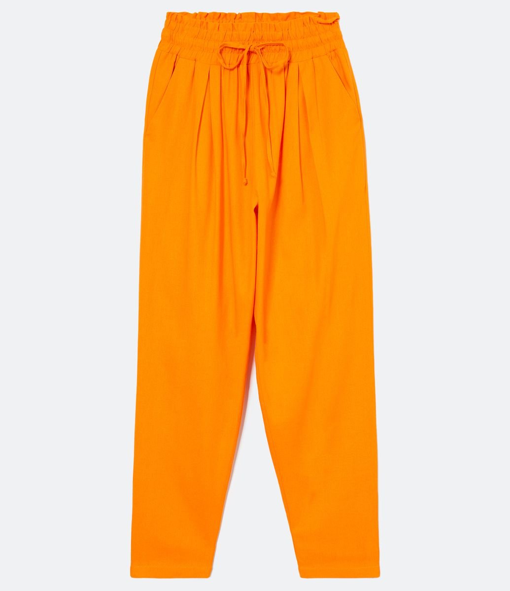 Calça Cenoura em Linho com Cós Elástico e Amarração Menor preço em Calça Cenoura em Linho com Cós Elástico e Amarração