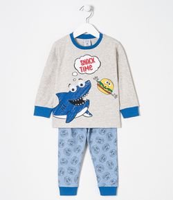 Pijama Infantil Longo Estampa Tubarão Snack Time - Tam 1 a 4 anos