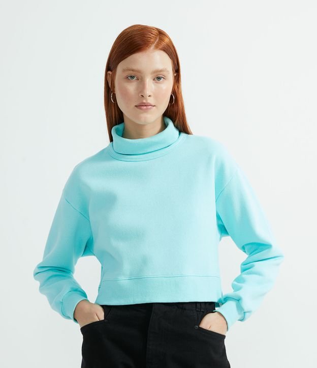 turquoise cropped moletom com capuz
