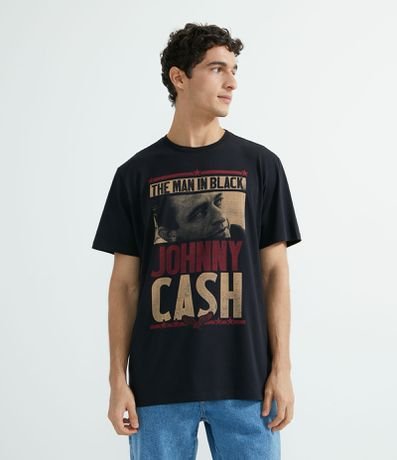 Camiseta Manga Curta com Estampa Localizada Johnny Cash Menor preço em Camiseta Manga Curta com Estampa Localizada Johnny Cash