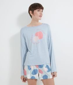 Pijama Manga Longa e Short em Viscolycra Estampa Self Love com Pinceladas