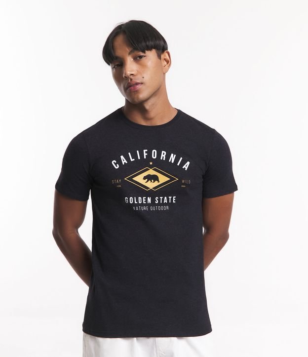 Camiseta Regular em Meia Malha com Estampa California Golden State Preto 1