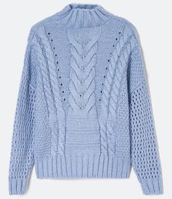 Blusão Suéter em Tricô com Pontos Diferencidados e Vazados