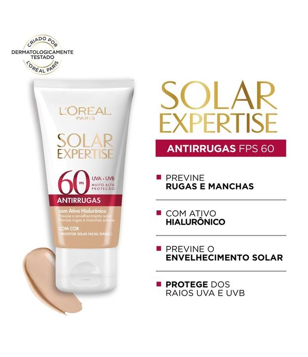 Protetor Solar Facial L'Oréal Paris Solar Expertise Antirrugas Com Cor FPS 60, 40g 40g 2