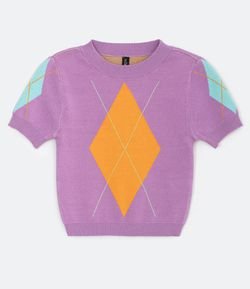 Blusa Manga Curta em Tricô com Estampa