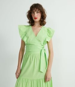 Blusa Sem Manga em Tricoline com Babado no Ombro e Amarração na Cintura