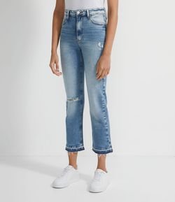 Calça Reta Jeans com Barra Desfeita