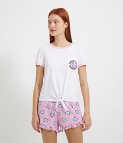Pijama Blusa Manga Curta e Short Estampa Poodle