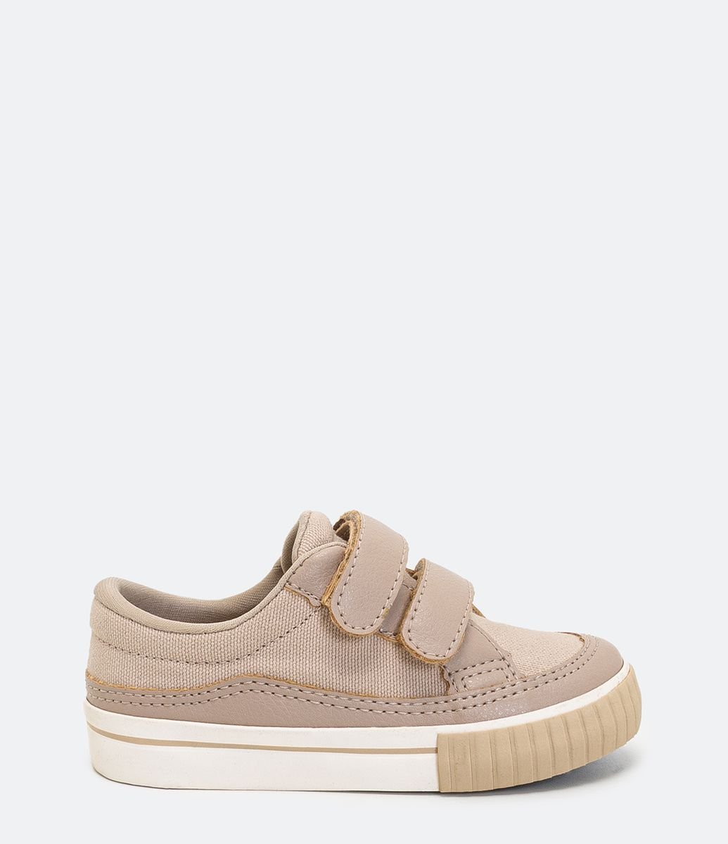 Tênis Infantil Casual Duas Tiras Velcro e Recortes - Tam 20 ao 27 Bege