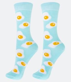 Meia Modelo Cano Alto Estampa Ovo Frito