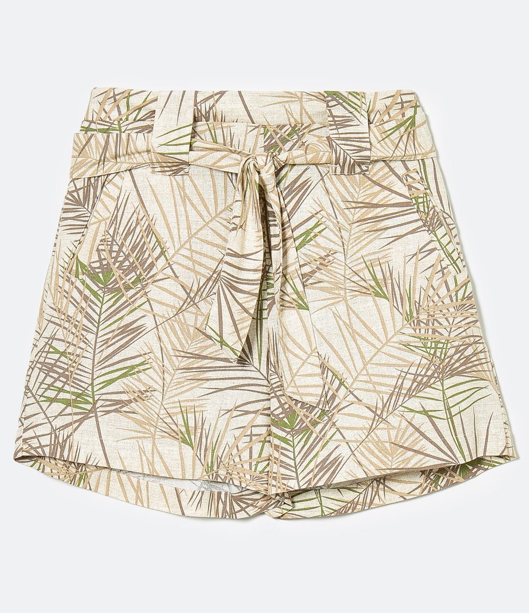 Short Confort em Viscolinho Estampa Folhagens com Cinto Faixa Menor preço em Short Confort em Viscolinho Estampa Folhagens com Cinto Faixa