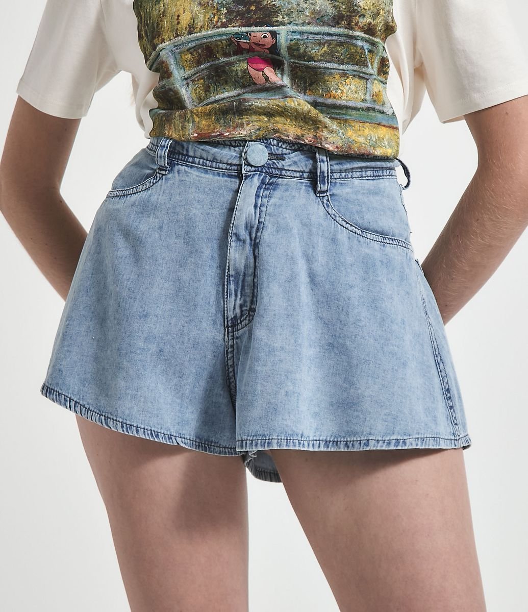 Menor preço em Short Godê Jeans com Botão Forrado