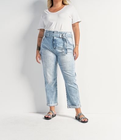 Calça Baggy Jeans com Cinto e Barra Dobrada Curve & Plus Size Menor preço em Calça Baggy Jeans com Cinto e Barra Dobrada Curve & Plus Size