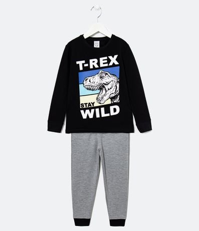 Pijama Infantil Longo Toque Suave Estampa T-Rex - Tam 5 a 14 anos Menor preço em Pijama Infantil Longo Toque Suave Estampa T-Rex - Tam 5 a 14 anos