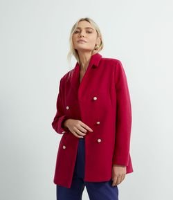 Casaco Alongado em Polivelour com Botões Frontais