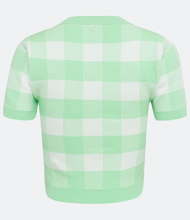 Blusa em Tricô com Estampa Xadrez Vichy Verde 7