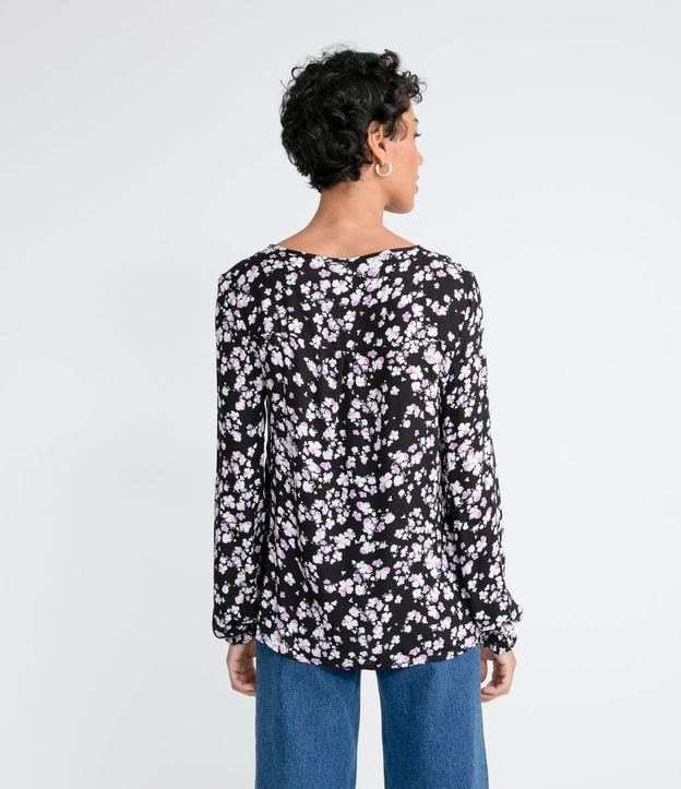 Camisa em Viscose com Estampa Floral | Marfinno | Preto | PP