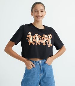 Blusa Cropped em Algodão Estampa Tigrão