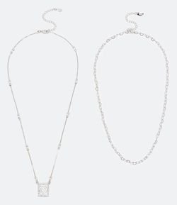 Colar Camadas com Pingente Plaquinha Coração