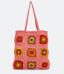 Bolsa Grande com Flores em Crochê Coloridas