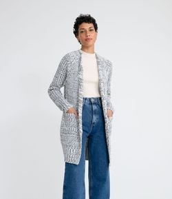 Cardigan Alongado em Tricô Chenille com Fios Mesclados e Bolsos 