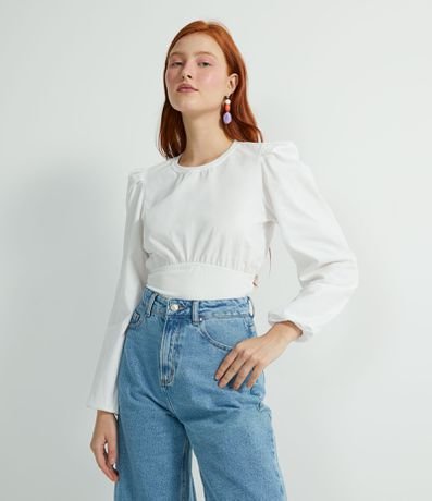 Blusa Manga Bufante Sem Estampa Com Franzidos Menor preço em Blusa Manga Bufante Sem Estampa Com Franzidos
