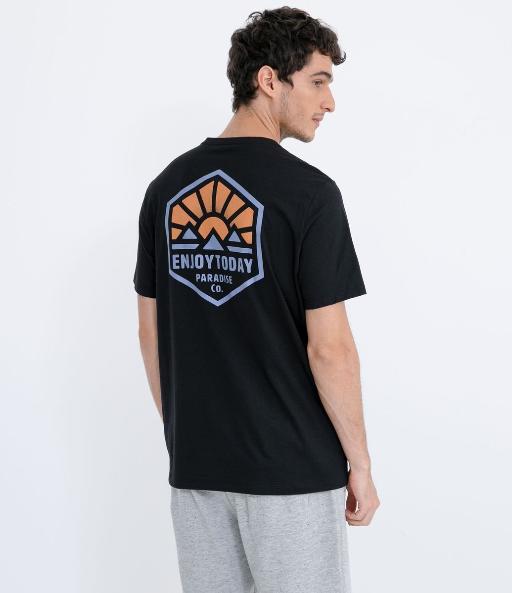 Camiseta com Estampa nas Costas e Frontal Preto - Renner