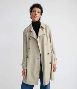 Casaco Trench Coat Alongado em Viscose com Cinto Faixa