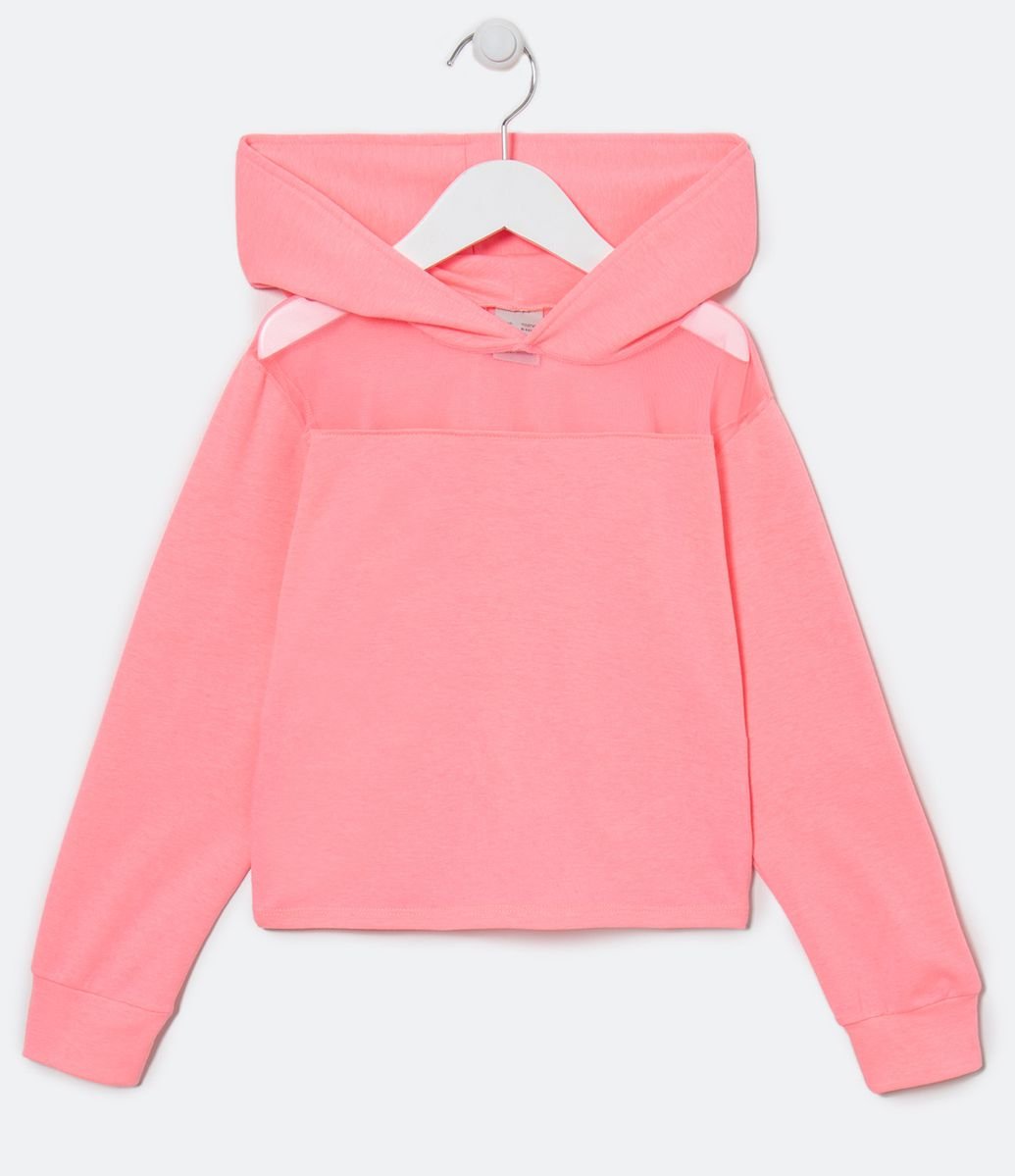Menor preço em Blusa Infantil Cropped com Capuz e Detalhe em Tule - Tam 5 a 14 anos