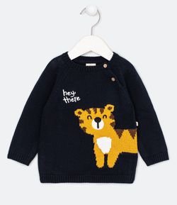 Blusão Infantil em Tricô Bordado de Tigre - Tam 0 a 18 meses