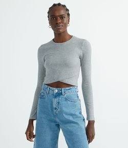 Blusa Transpassada em Ribana Básica Sem Estampa