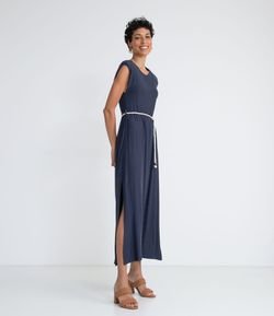 Vestido Muscle Tee Longo com Detalhe Trançado no Decote