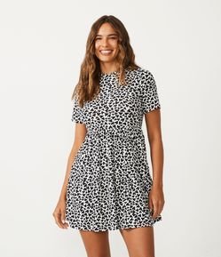 Vestido Curto em Ribana com Estampa Corações