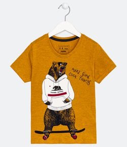 Camiseta Infantil Estampa Urso Skate - Tam 5 a 14 anos