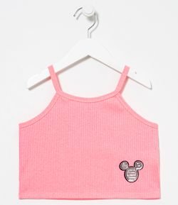 Blusa Infantil Cropped Alcinhas Canelada Mickey - Tam 4 a 12 anos